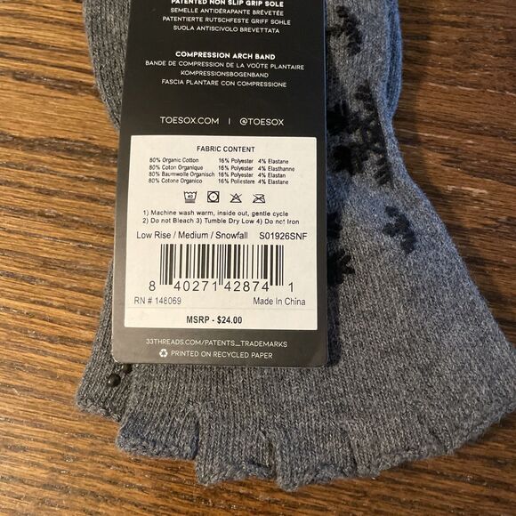 ToeSox Half Toe Grip Non Slip Black Gray Socks Pilates Yoga Size Med - Picture 4 of 5